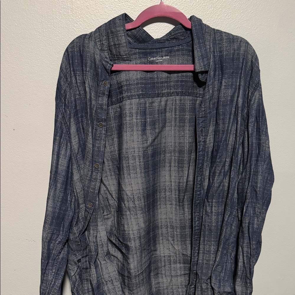 Calvin Klein Navy Textured Plaid Shirt